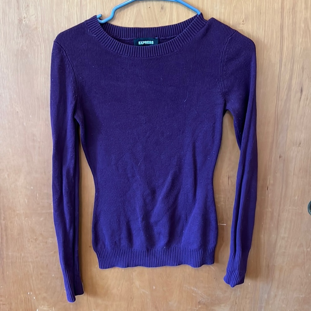 Express Long Sleeve Crew Neck Royal Purple Fitted Shirt